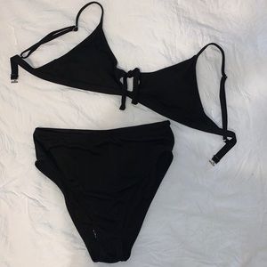 Knot Front High Waisted Ribbed Bikini Swimsuit